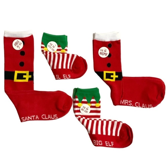 Holiday Family Socks 4 Pack Matching Christmas Set Santa Mrs Clause and 2 Elves - Picture 3 of 15